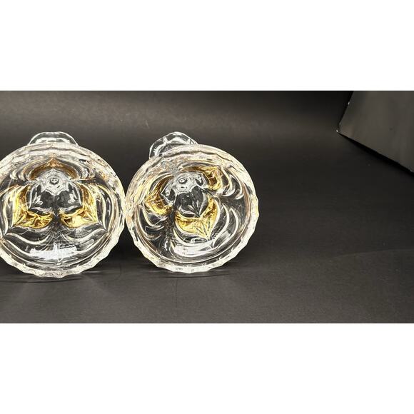 Vintage Set Lead Crystal CANDLE HOLDERS Gold Wing Design Anna Hutte Bleikristall - Picture 7 of 16